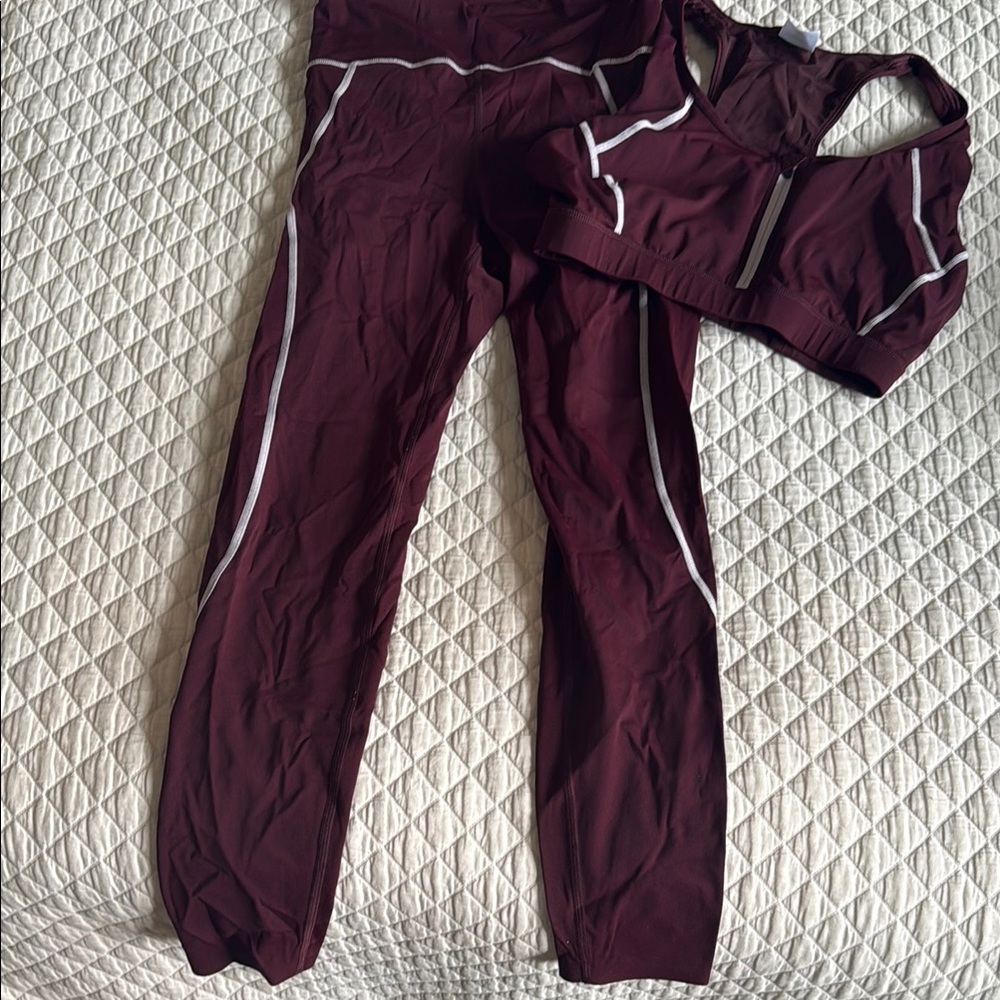 JCREW Burgundy Activewear Set with White Accents XS bottom S top
